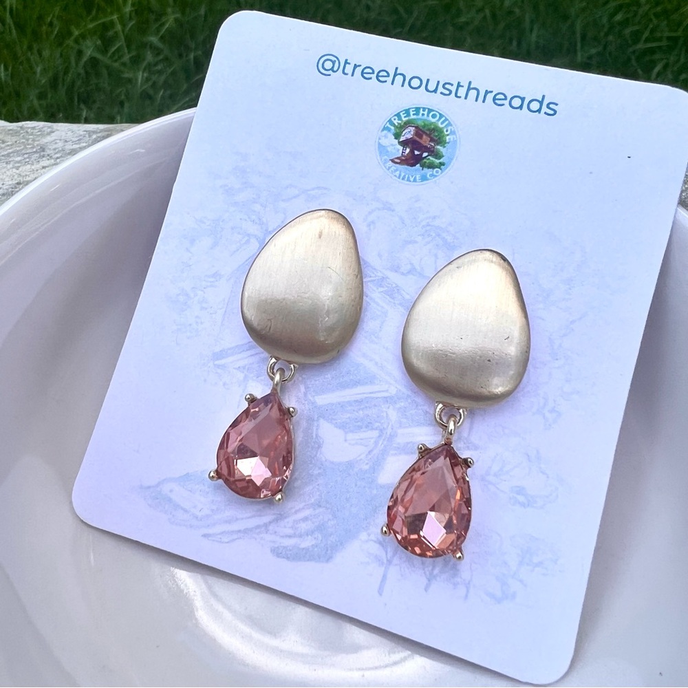 Crystal Drop Earrings Gold Pink